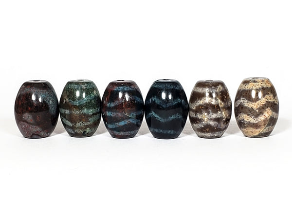 Set Of Six - New Wave Motif And Tiger Tooth Motif Dzi Beads With Blood ...