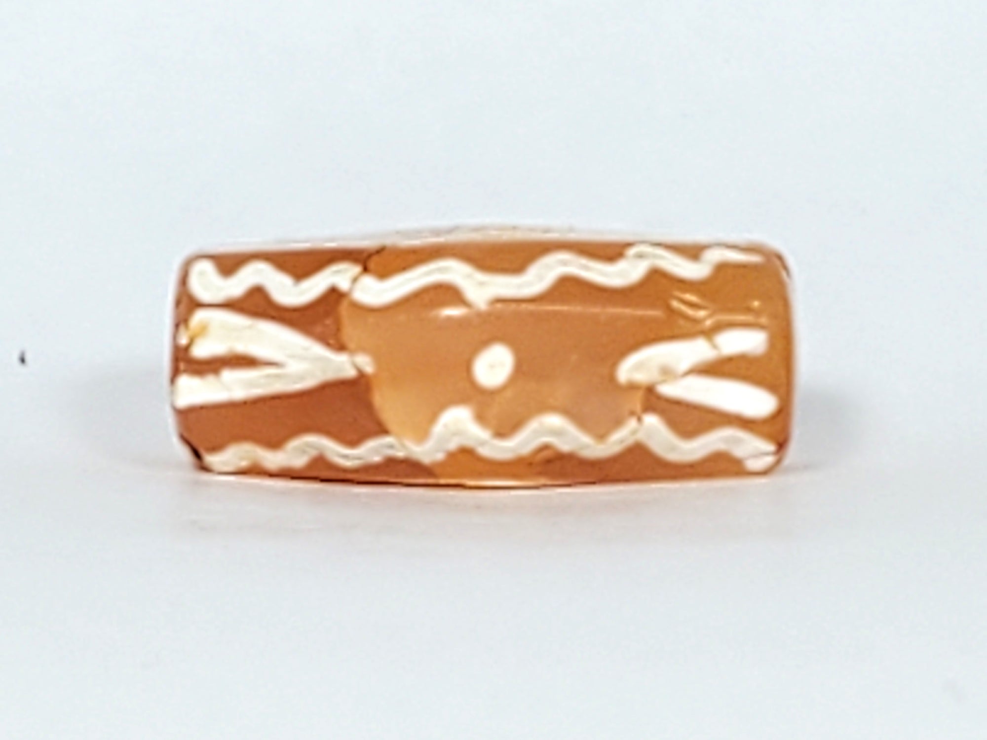 Ancient Double Diamond Eye-In-Eye, Wave, Tiger Tooth, & Star Motif Carnelian Dzi with Bloodspot