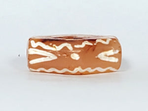 Ancient Double Diamond Eye-In-Eye, Wave, Tiger Tooth, & Star Motif Carnelian Dzi with Bloodspot