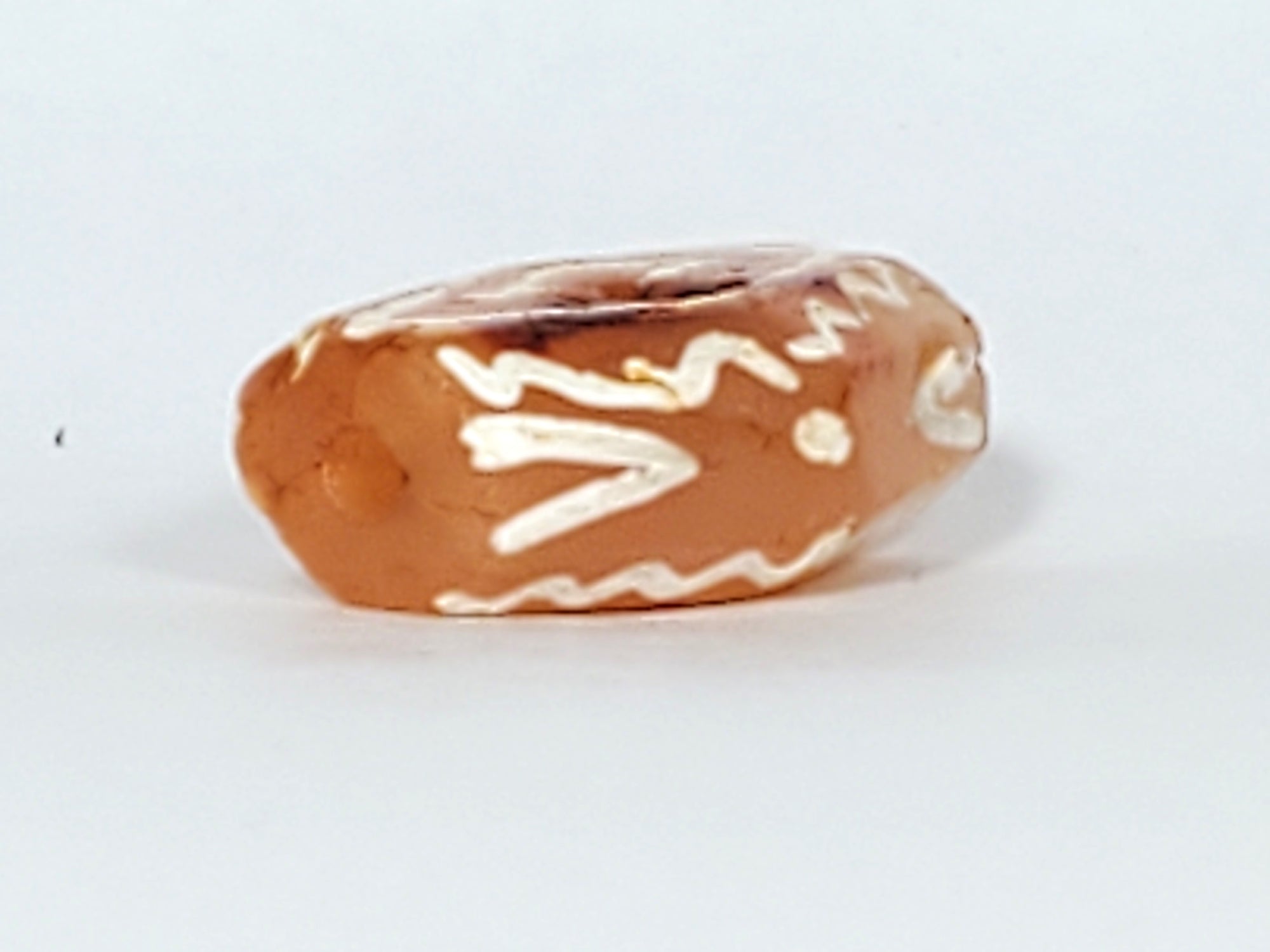 Ancient Double Diamond Eye-In-Eye, Wave, Tiger Tooth, & Star Motif Carnelian Dzi with Bloodspot