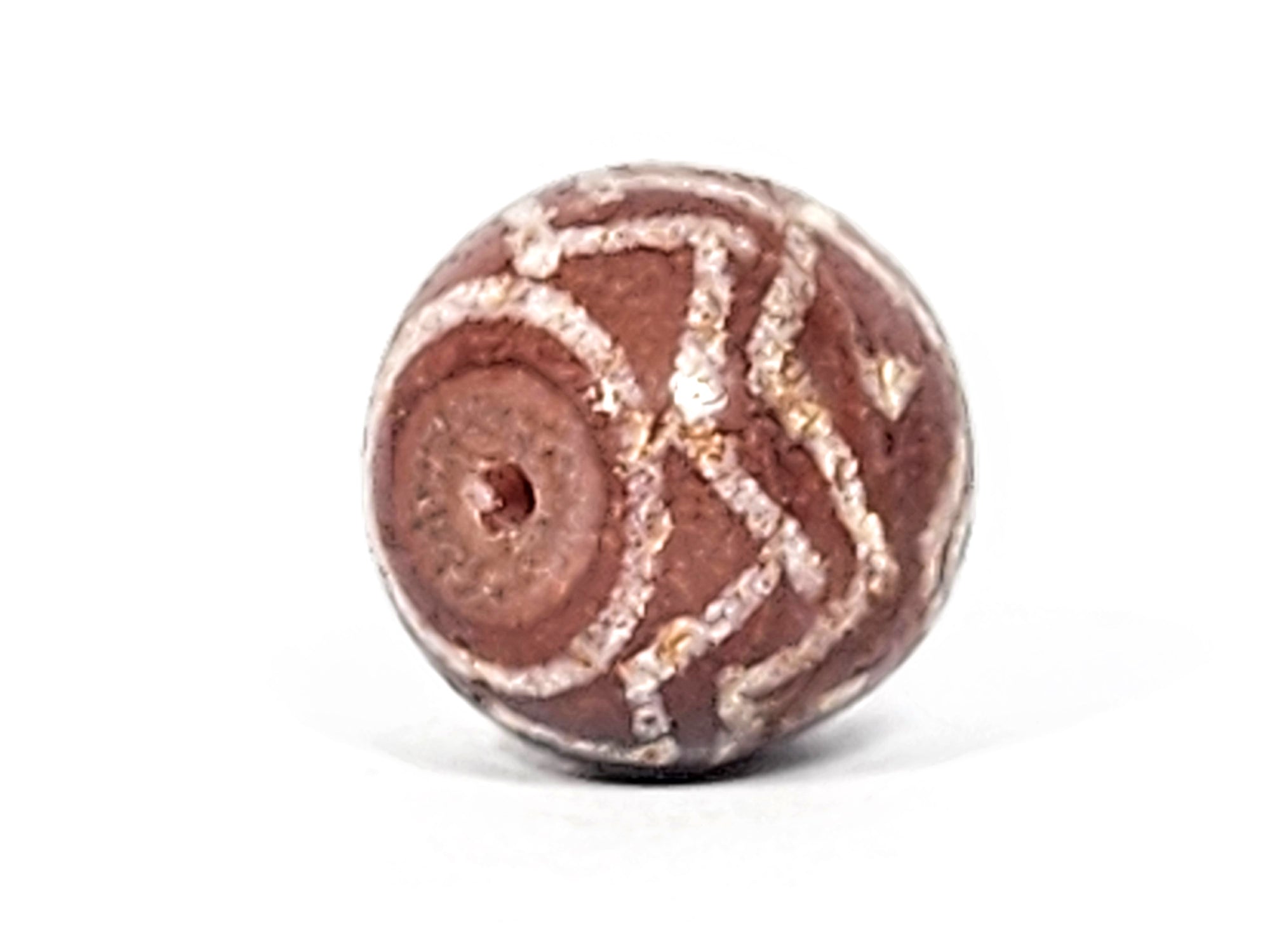 Ancient Round Tiger Stripe & Stars Motif Carnelian Dzi Bead (122224)