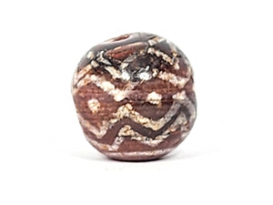 Ancient Round Tiger Stripe & Stars Motif Carnelian Dzi Bead (122224)