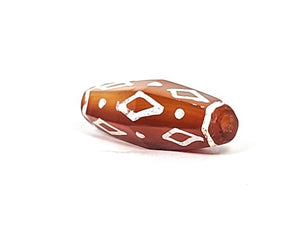 Ancient Nine Diamond Eye & Stars Carnelian Dzi Bead - Rare Hexagon Shape