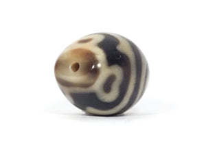 Ancient Round Tiger Tooth & Lotus Motif Dzi Bead - Very Old - 老達洛珠 (TiD-Anc-R-TTL)