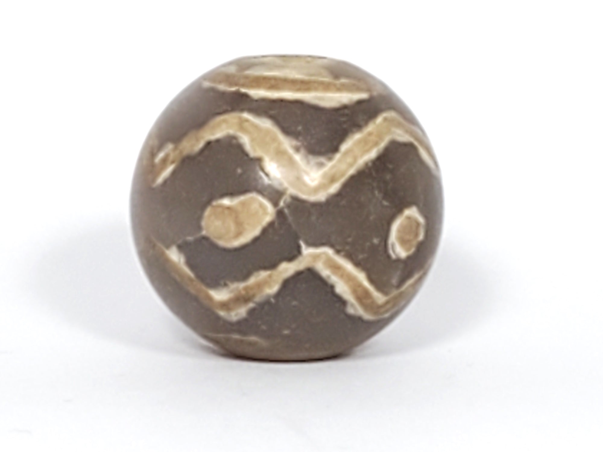 Ancient Round Double Wave & Stars Motif Dzi Bead