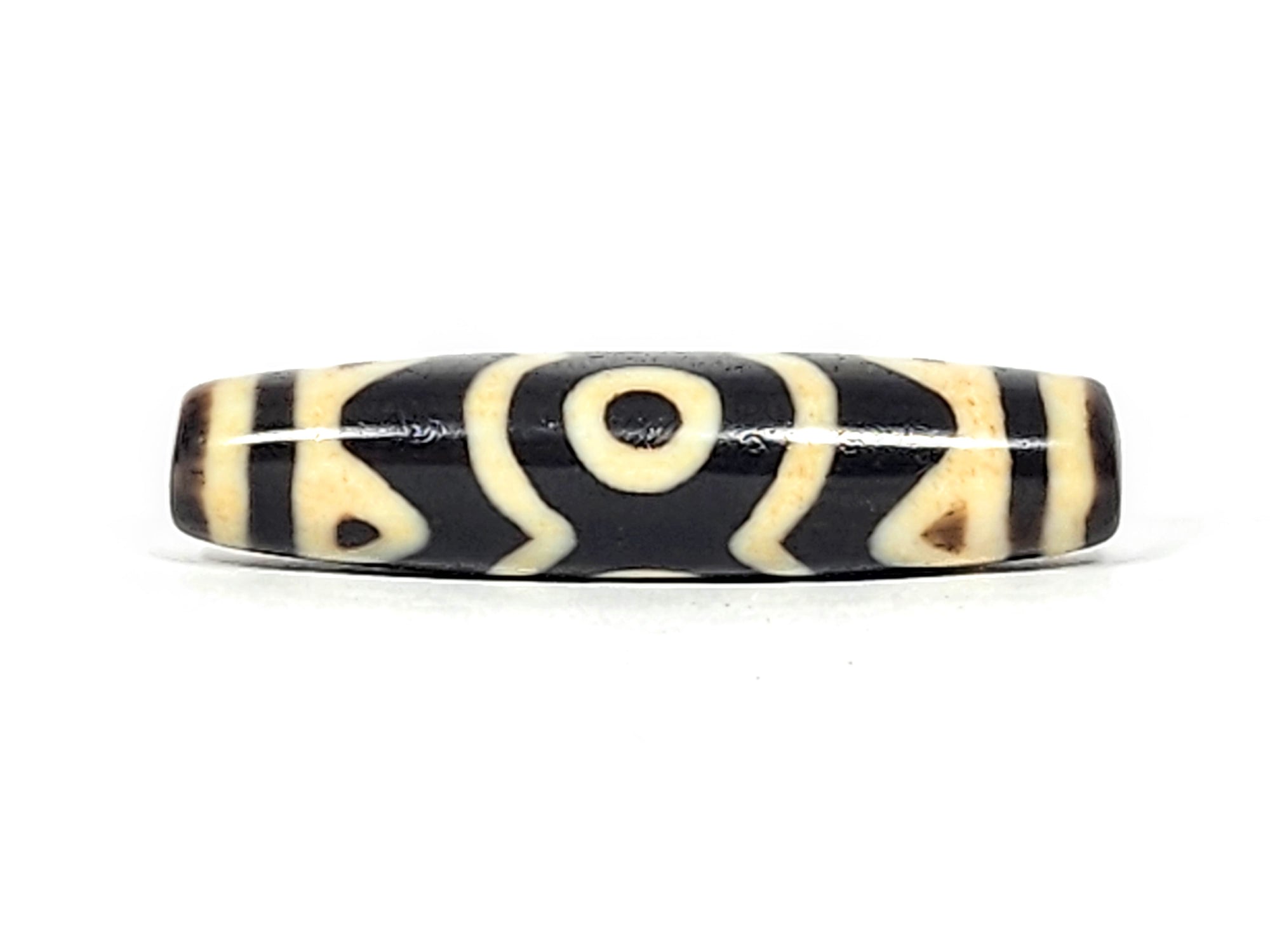 Antique Tibetan Three Eye & Tiger Tooth Motif Dzi Bead (012125) - Beautiful Dzi Bead