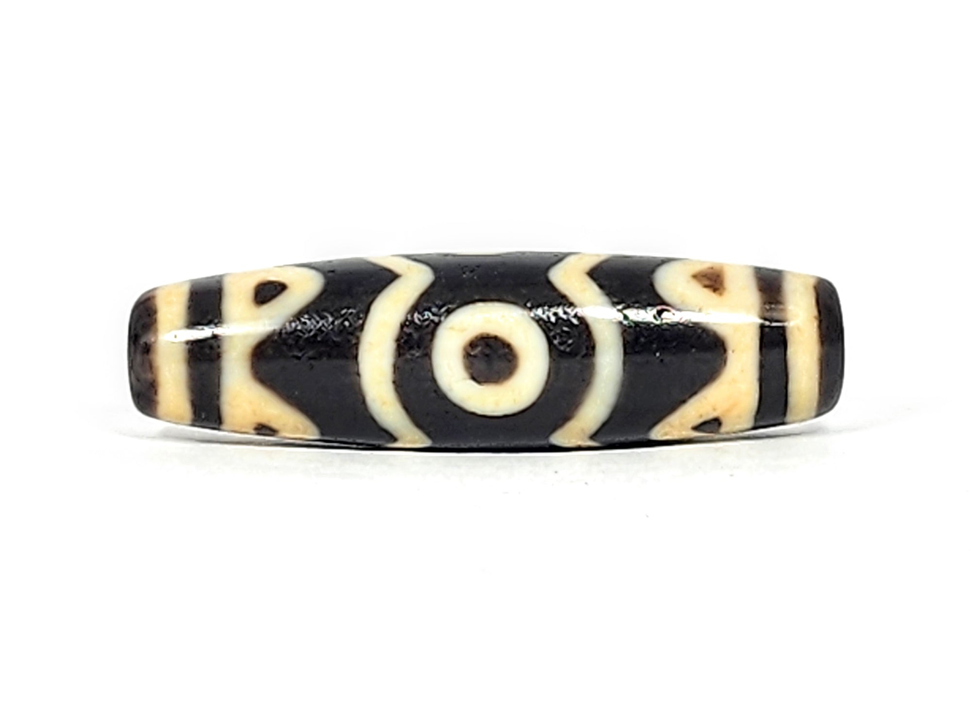 Antique Tibetan Three Eye & Tiger Tooth Motif Dzi Bead (012125) - Beautiful Dzi Bead