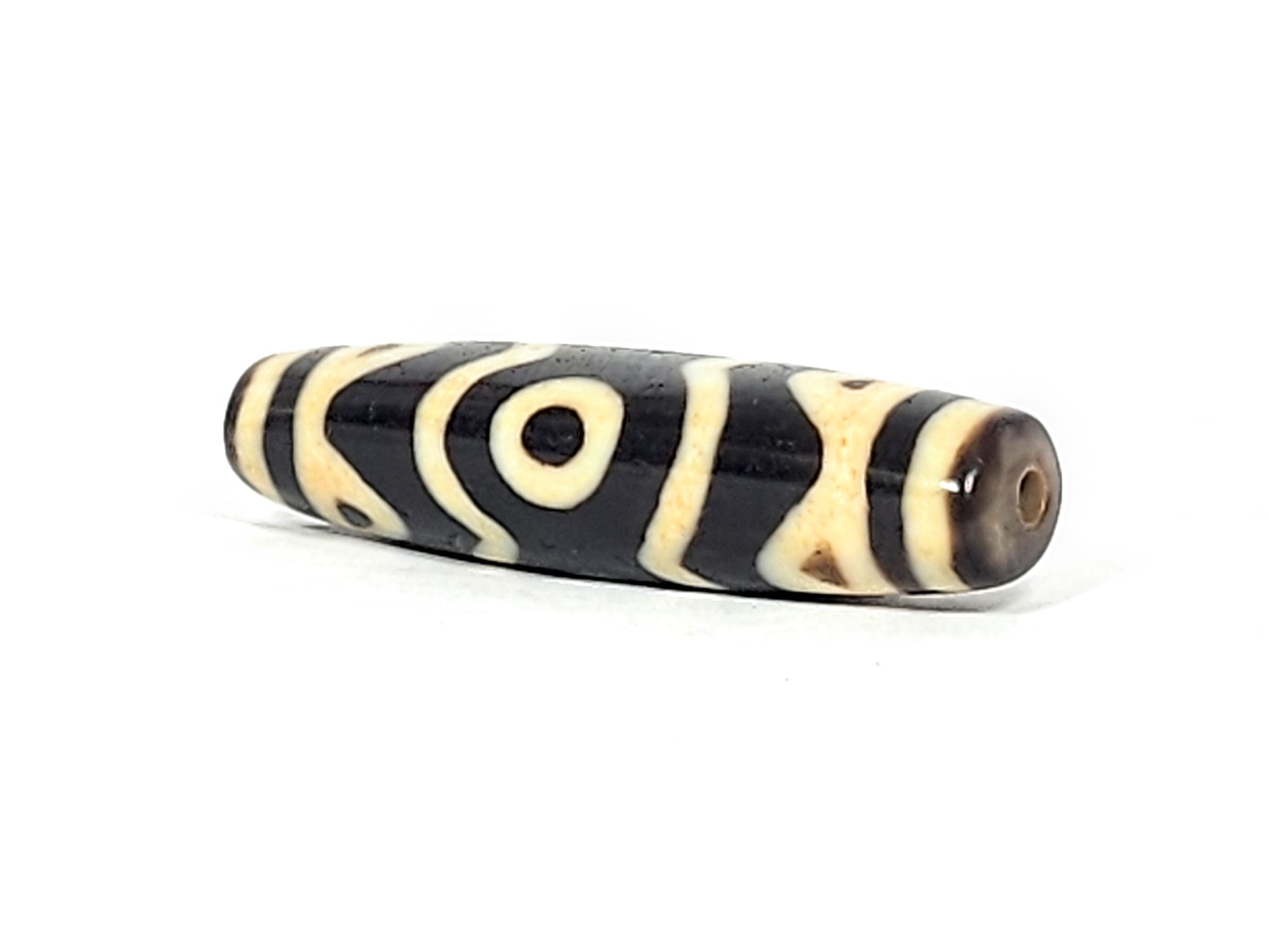 Antique Tibetan Three Eye & Tiger Tooth Motif Dzi Bead (012125) - Beautiful Dzi Bead