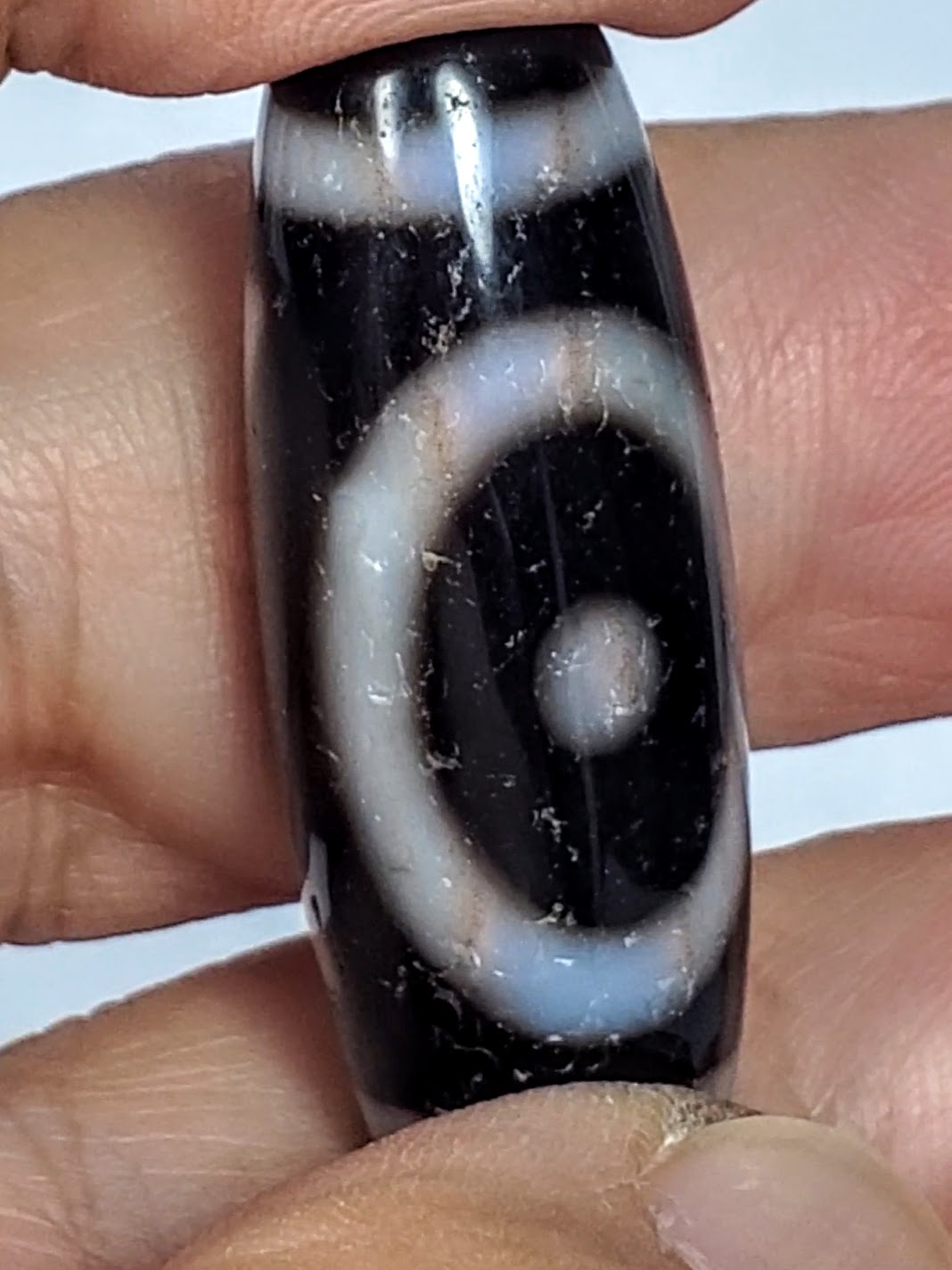 Tibetan Heaven Gate &amp; Earth Gate Motif Dzi Bead with Bloodspots