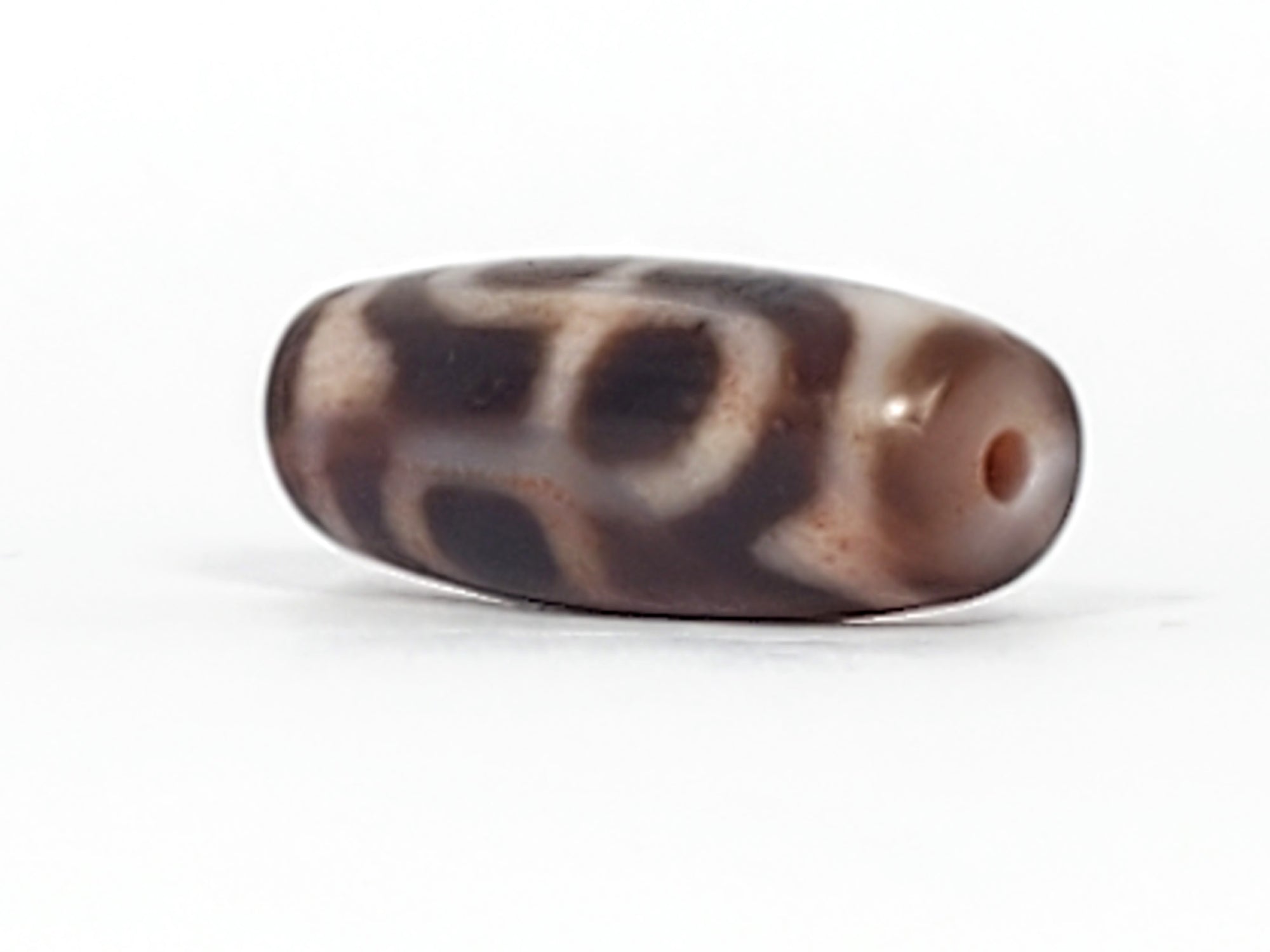 Antique Tibetan Tiger Tooth & Lotus Motif Dzi Bead With Bloodspots (Ant-B-TTL-091124)