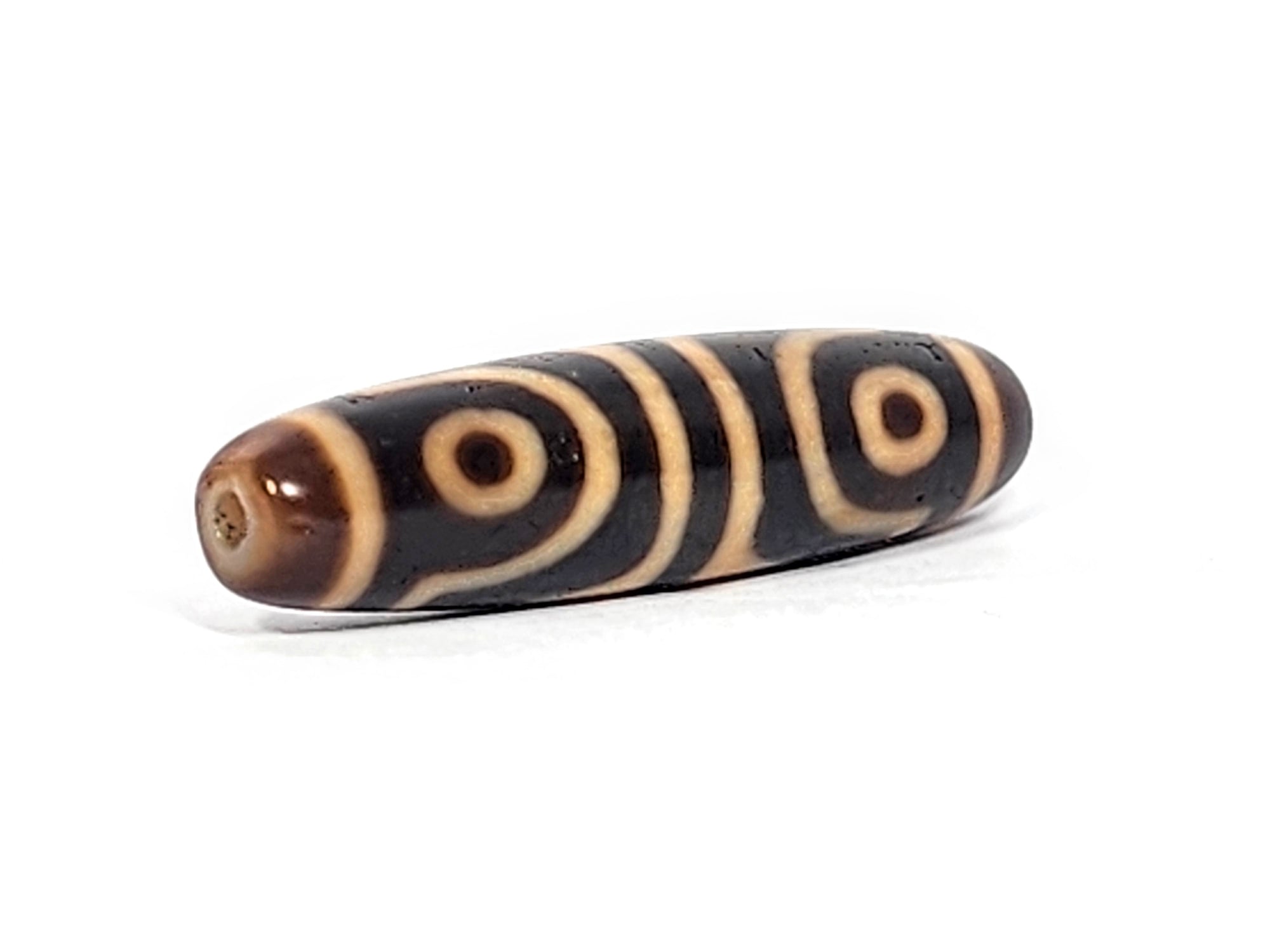 Antique Tibetan Four Eye & Tiger Tooth Motif Dzi Bead (TiD-Ant-200-FoETT-121624)