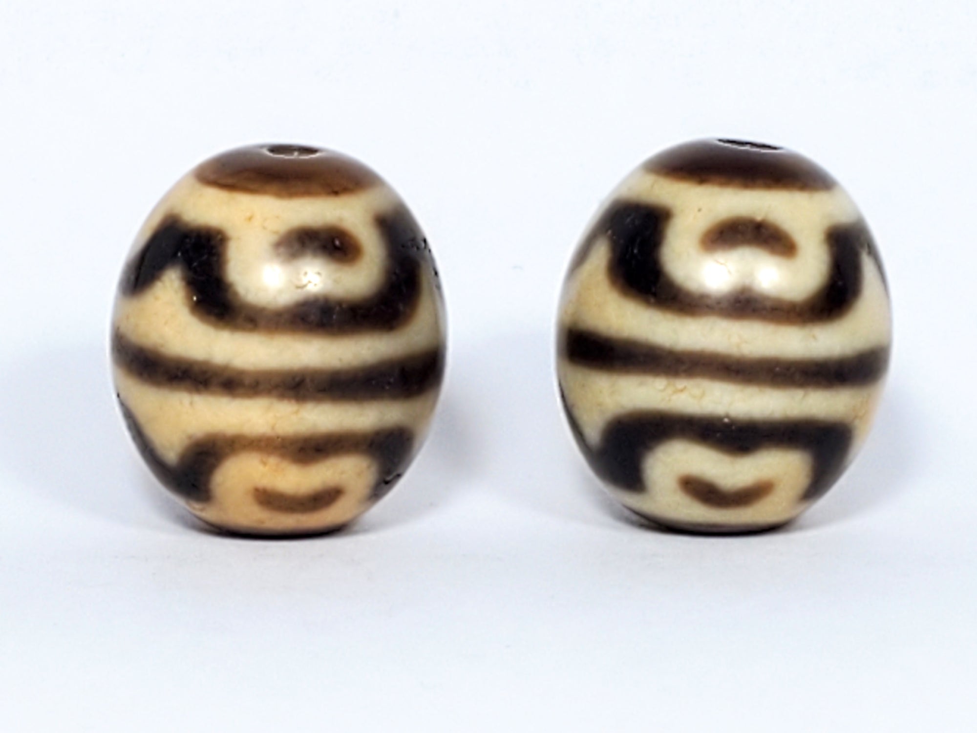 Pair of Round Tiger Tooth & Lotus Dzi Beads (R-TTL-011324)