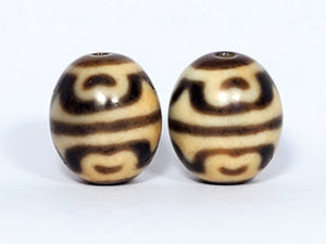 Pair of Round Tiger Tooth & Lotus Dzi Beads (R-TTL-011324)