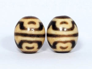 Pair of Round Tiger Tooth & Lotus Dzi Beads (R-TTL-011324)