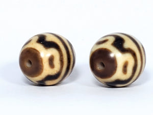 Pair of Round Tiger Tooth & Lotus Dzi Beads (R-TTL-011324)