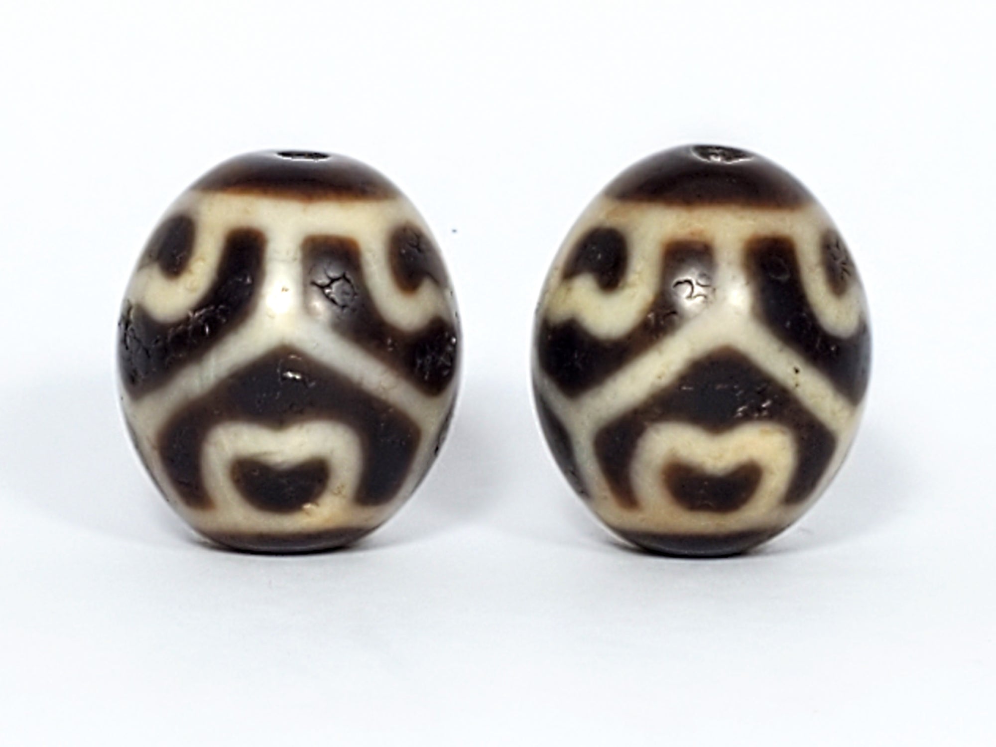 Pair of Round Six Eye Lotus Motif Dzi Beads (R-SiEL-111823)