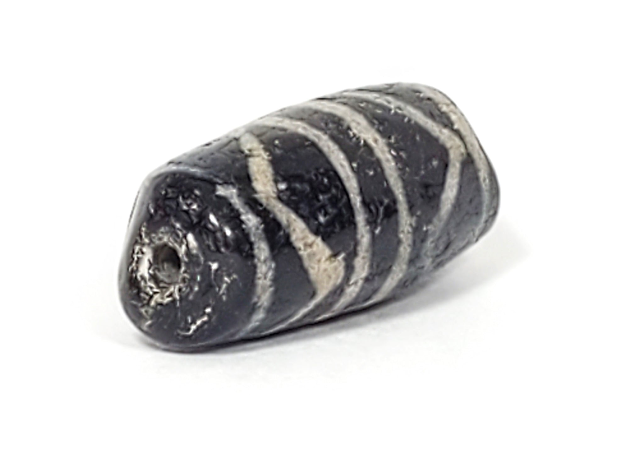 Ancient Double Tiger Tooth Motif Dzi Bead With Calcification