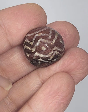 Ancient Round Tiger Stripe & Stars Motif Carnelian Dzi Bead (122224)