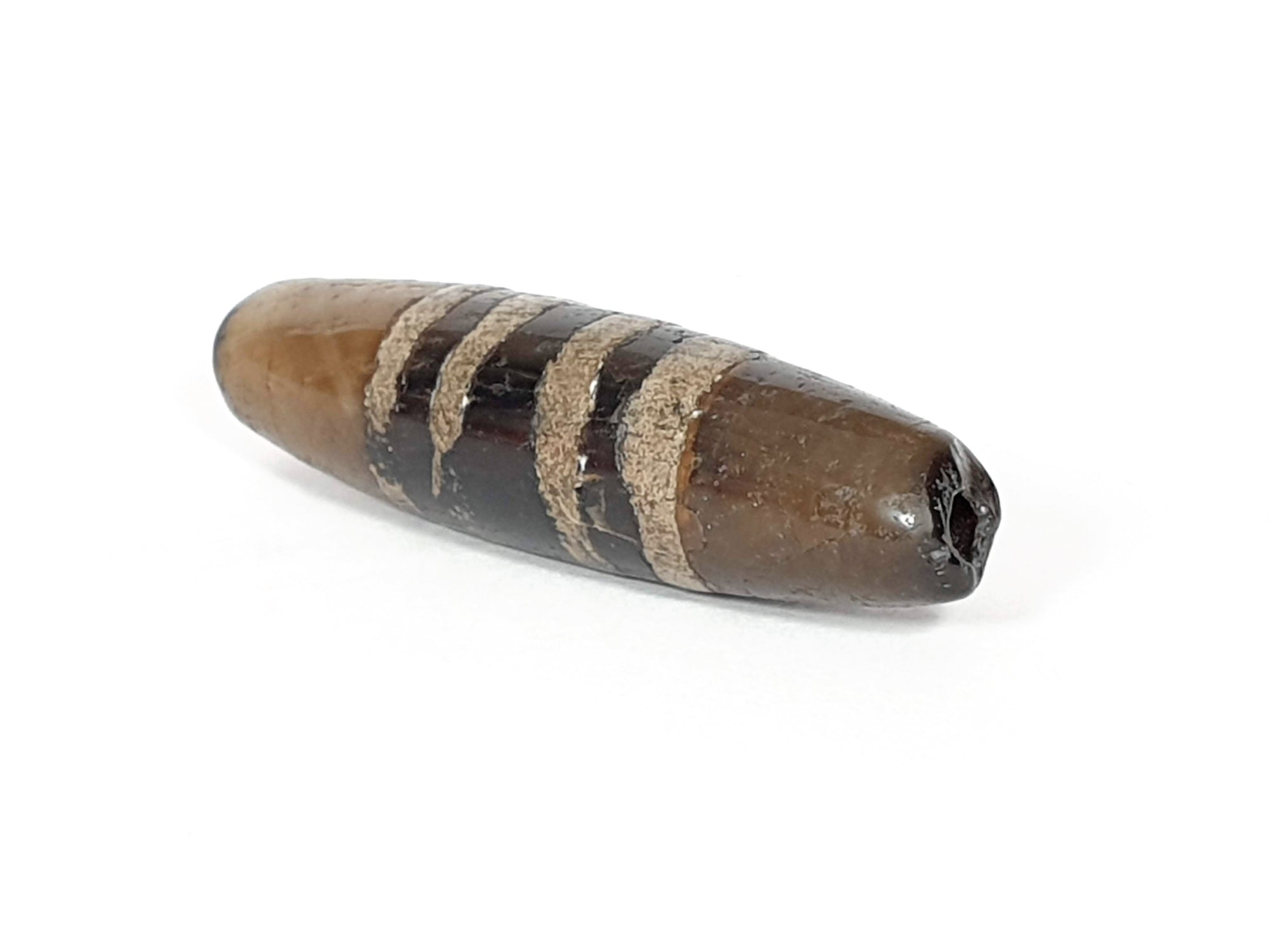 Ancient Seven Stripe Chung Dzi (ACD-SeS-2)- Extremely Old. A rare and remarkable ancient Tibetan bead with seven distinct stripes, representing spiritual significance and cultural heritage