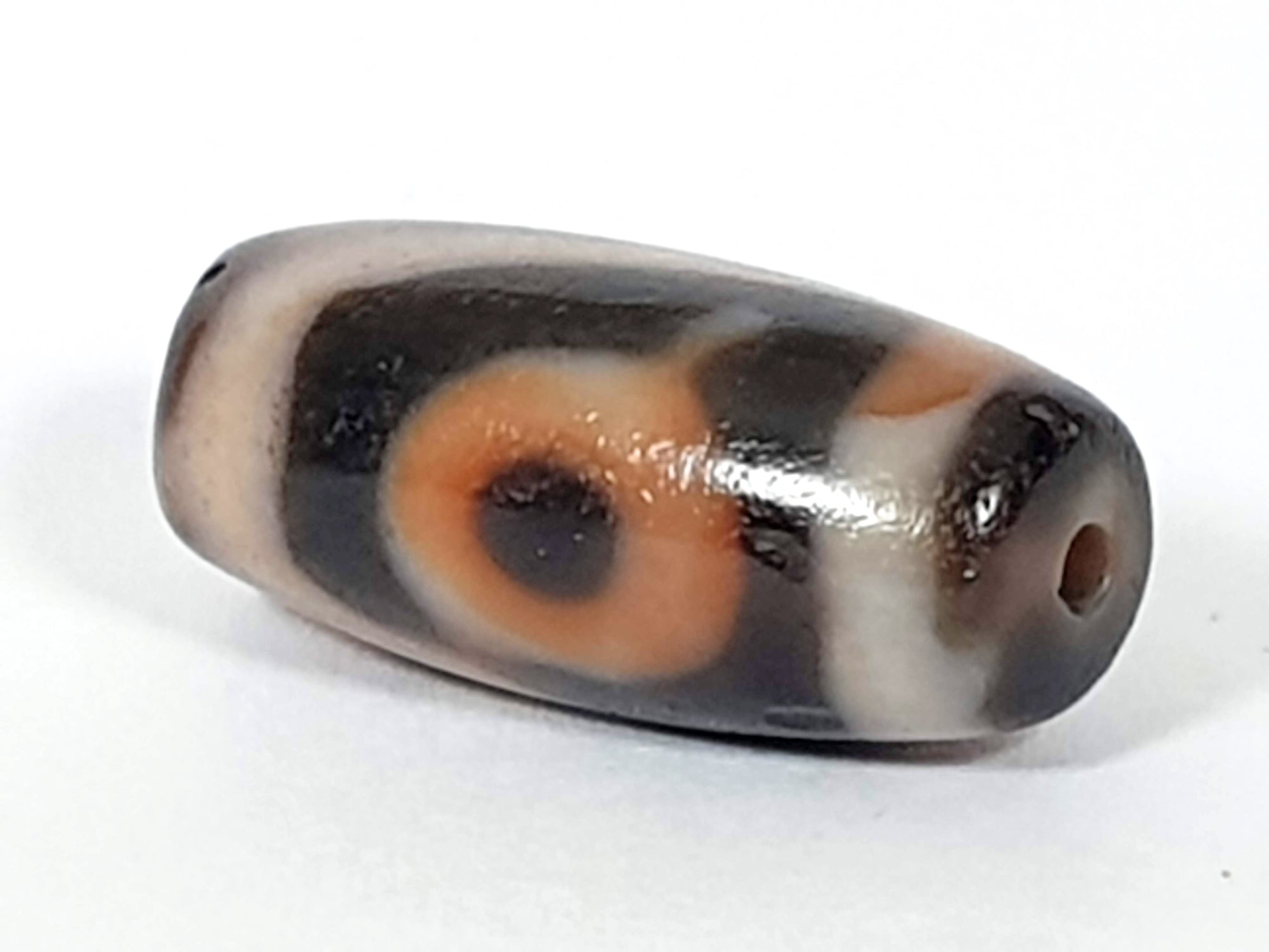 Antique Two Eye Motif Dzi Bead With Rare Bloodspots