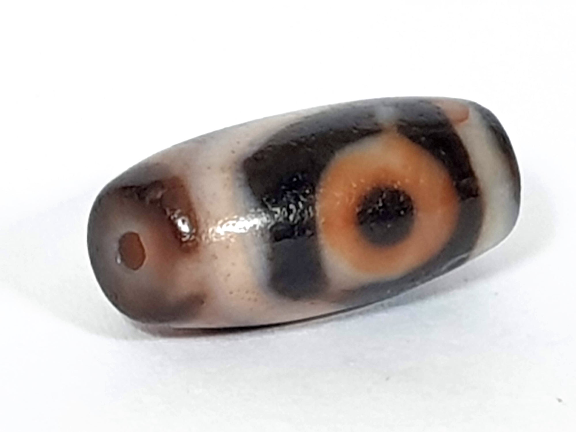 Antique Two Eye Motif Dzi Bead With Rare Bloodspots