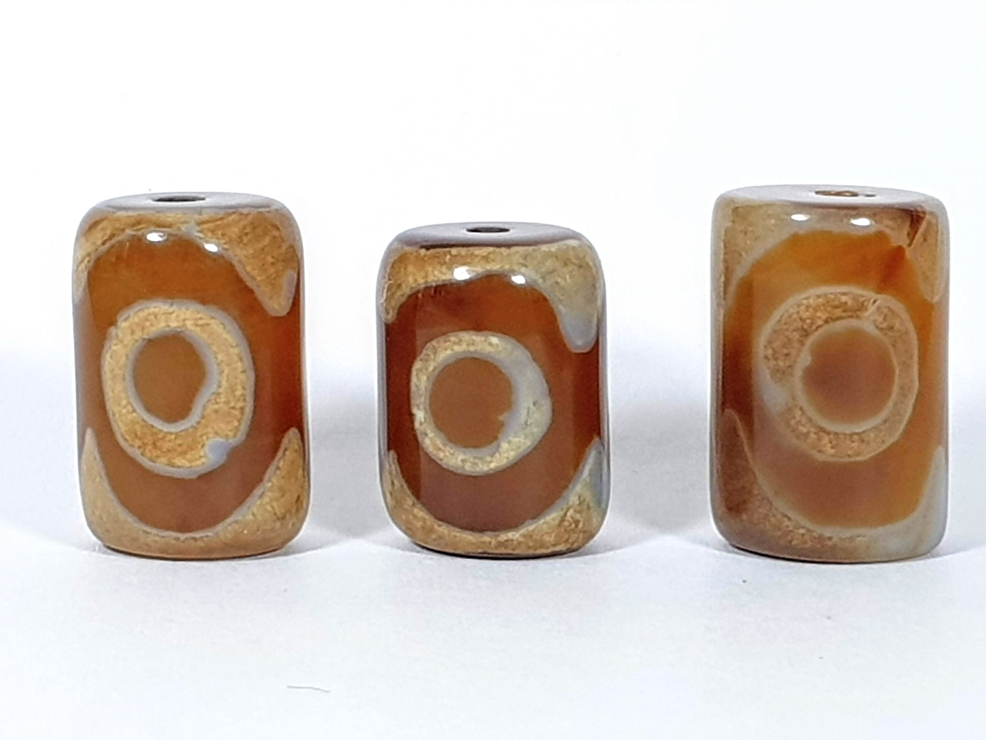 Set of Three - Three Eye Motif Dzi - Barrel Shape