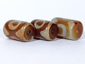 Set of Three - Three Eye Motif Dzi - Barrel Shape