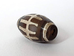 Pair of Ancient Sun Ray Motif Dzi Beads - Extremely Old Dzi