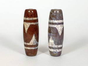 Pair of New Tiger Tooth Motif Dzi Bead With Bloodspots