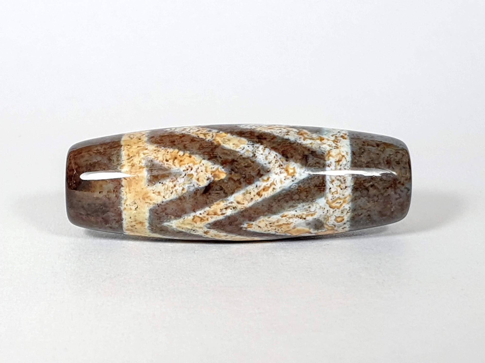 Pair of New Three Stripe Tiger Motif Dzi Bead With Bloodspots