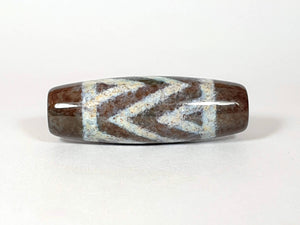 Pair of New Three Stripe Tiger Motif Dzi Bead With Bloodspots