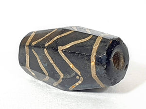 Antique Three Tiger Stripe Motif Dzi Bead with Calcification - Rare Octagon Shape