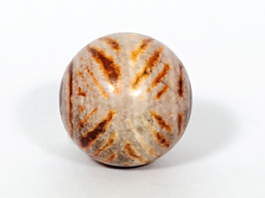 Ancient Round Double Diamond Eye-In-Eye Motif Carnelian Dzi Bead. An ancient round Dzi bead featuring a distinctive Double Diamond Eye-In-Eye motif. This Carnelian Dzi bead holds immense historical and cultural value, reflecting the meticulous craftsmanship of Tibetan artisans