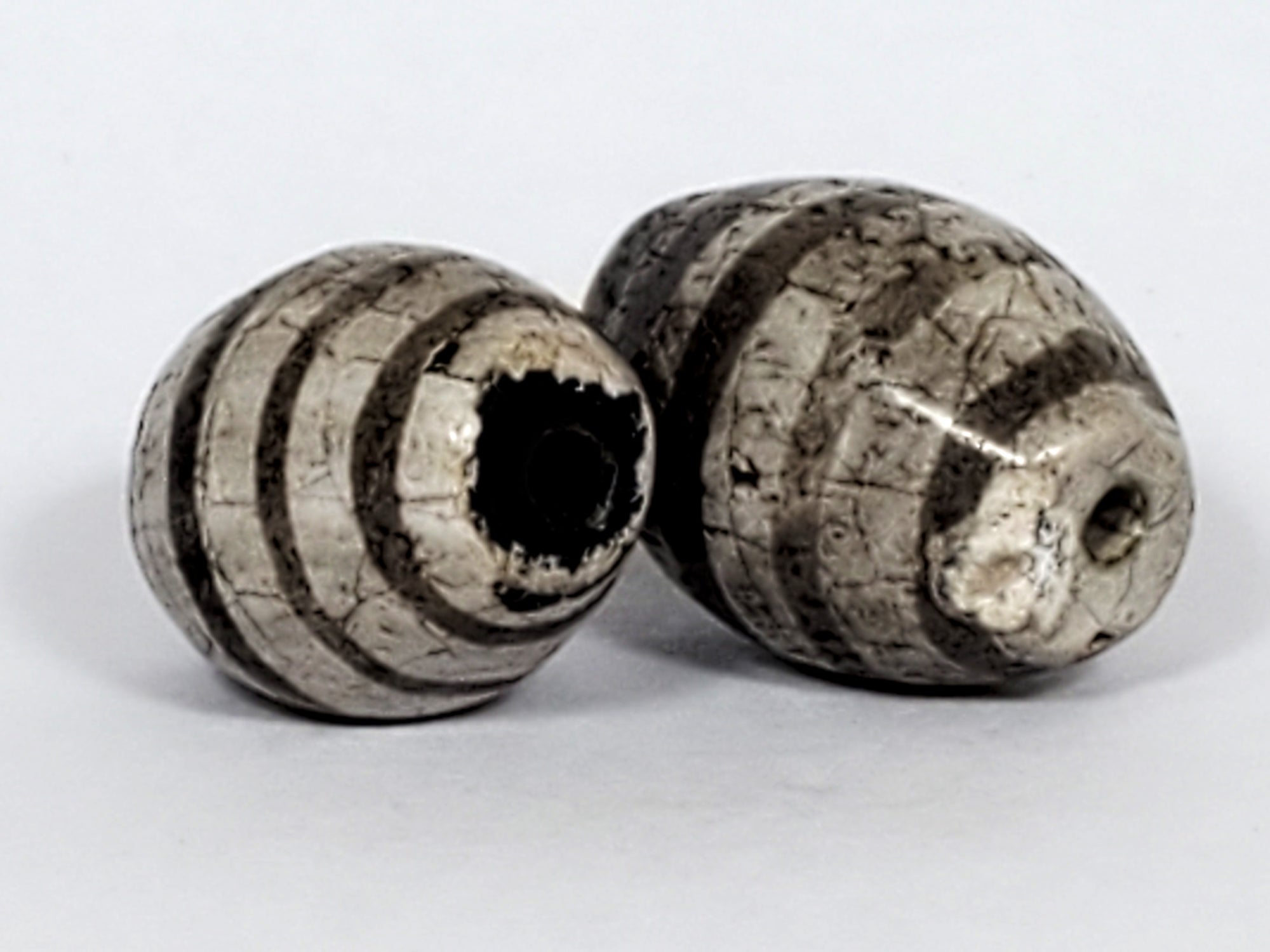 Pair Of Antique Nine Stripe Motif Dzi Beads