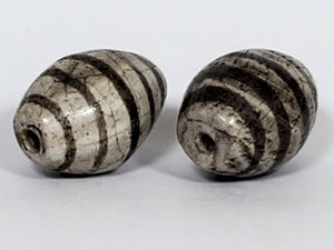 Pair Of Antique Nine Stripe Motif Dzi Beads