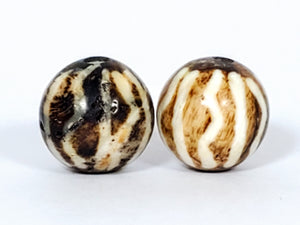 Pair of Wave & Stripe Motif Nepalese Fossilized Wood Beads