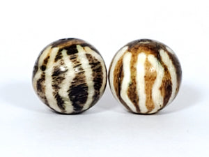 Pair of Wave & Stripe Motif Nepalese Fossilized Wood Beads