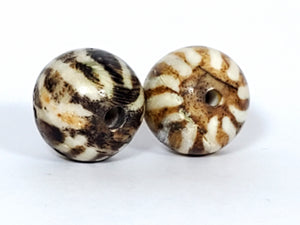 Pair of Wave & Stripe Motif Nepalese Fossilized Wood Beads