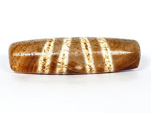  "Authentic and rare old Tibetan Seven Stripe Motif Dzi Bead, showcasing its unique design and cultural significance."