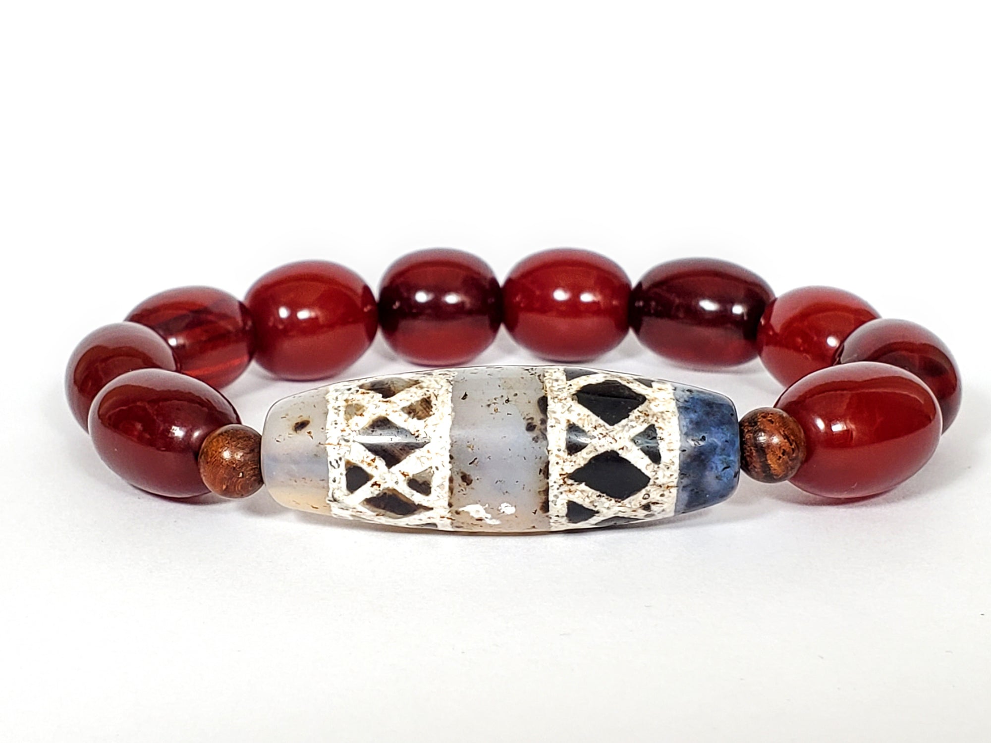 Double Criss-Cross Motif Dzi Bead Bracelet