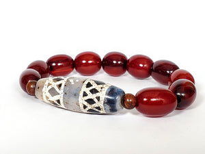 Double Criss-Cross Motif Dzi Bead Bracelet