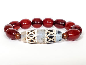 Double Criss-Cross Motif Dzi Bead Bracelet