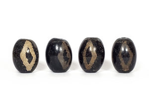 Set of Four - Three Diamond Eye Motif Dzi Beads - Ancient Unearthed Beads