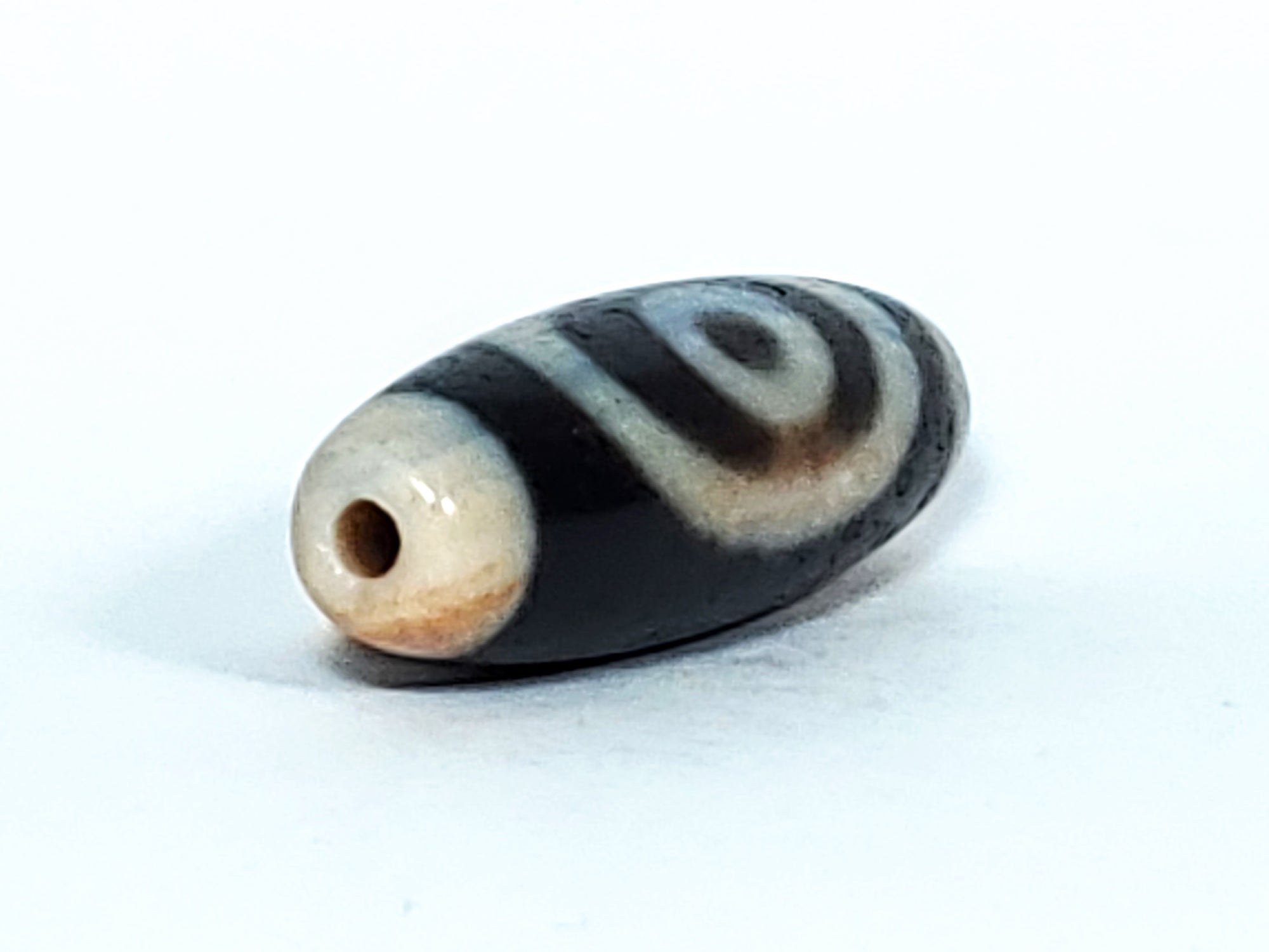 Antique Eye In Eye with One Eye & Mountain Motif Dzi Bead with Bloodspots