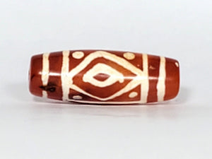 Collectible Diamond Eye-In-Eye & Star Motif Carnelian Dzi Bead" Description: "Collectible Dzi bead carved from carnelian, adorned with an enchanting Diamond Eye-In-Eye & Star motif. This bead holds immense collectible value and artistic charm."