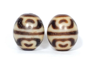 Pair of Round Tiger Tooth & Lotus Dzi Beads (R-TTL-A)