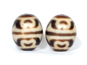 Pair of Round Tiger Tooth & Lotus Dzi Beads (R-TTL-A)