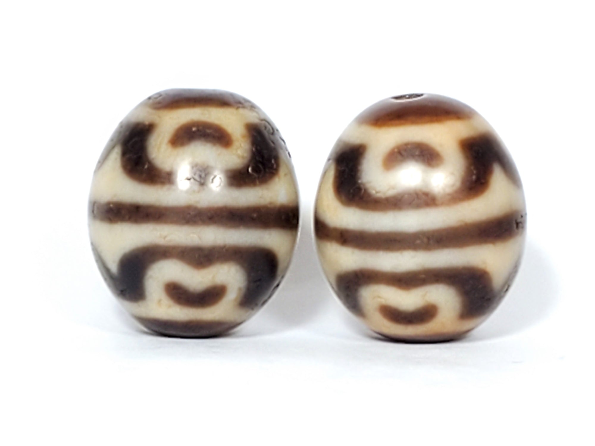 Pair of Round Tiger Tooth & Lotus Dzi Beads (R-TTL-A)